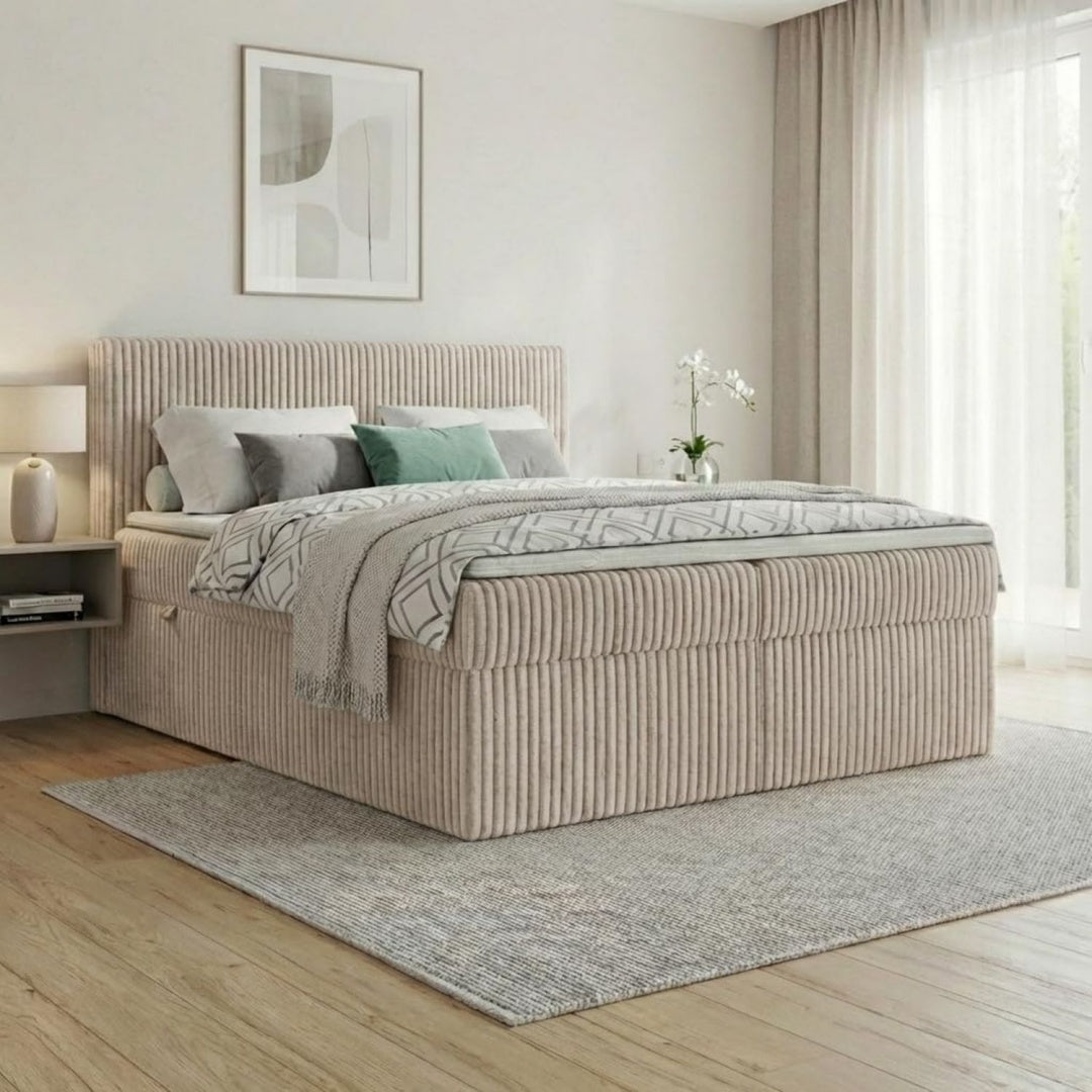 Das Boxspringbett setzt auf weiche Polster