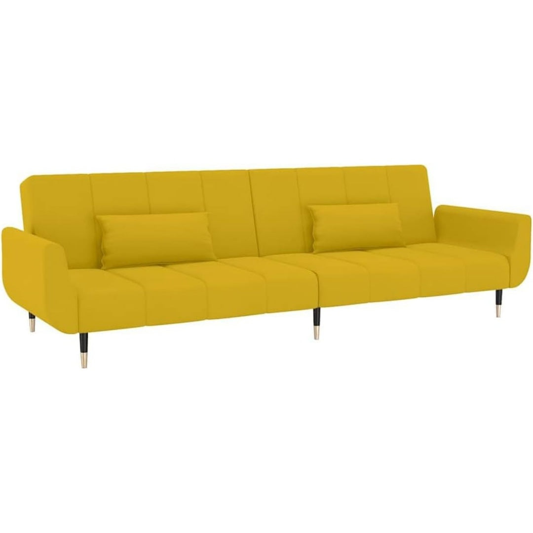 Ein Metallgestell und eine verstellbare Rueckenlehne an dem Sofa