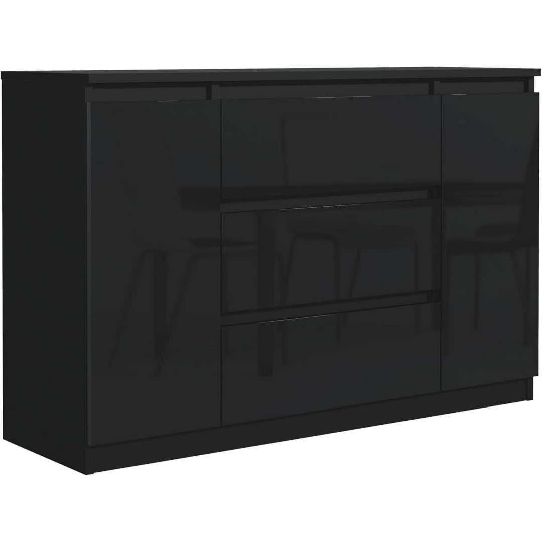 2 Tueren treffen auf 3 Schubladen an dem Sideboard