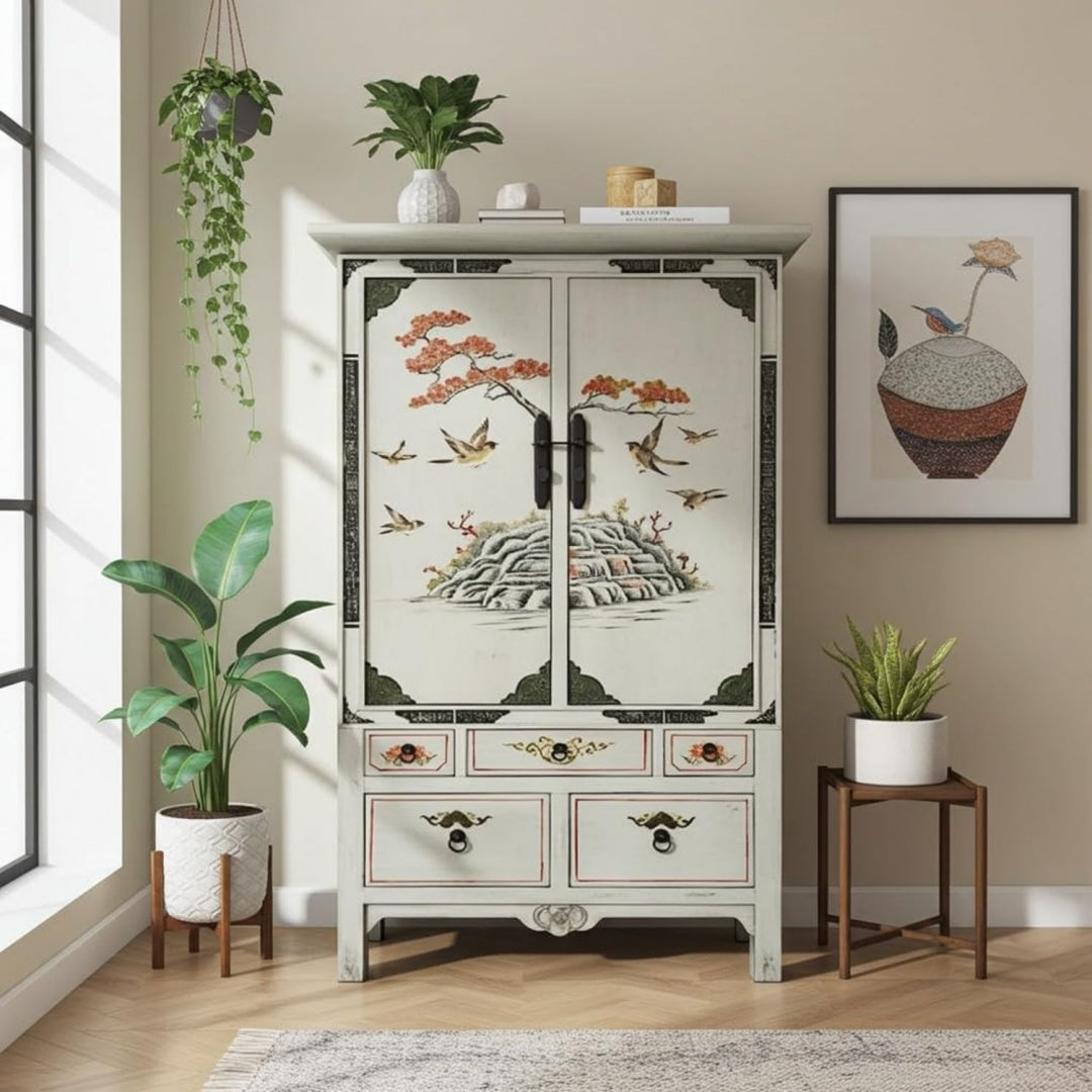 Hellgrau und Beige bestimmt die Farbgebung von dem Sideboard