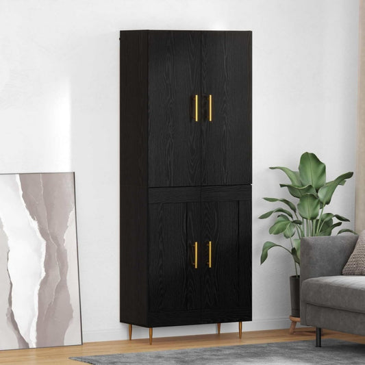 Hochschrank mit den Massen 69.5 x 34 x 180 cm in Schwarz und Eichenbraun