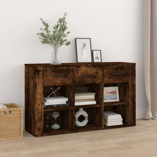 Das Sideboard misst 100 x 30 x 59.5 cm in Eichenbraun