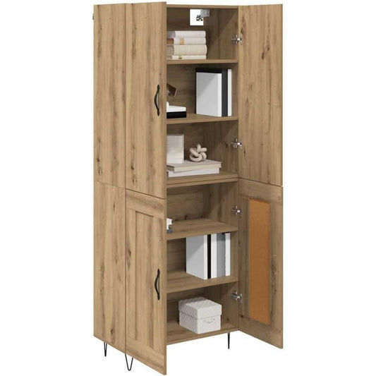 Hochschrank aus Holzwerkstoff mit Metallgriffen