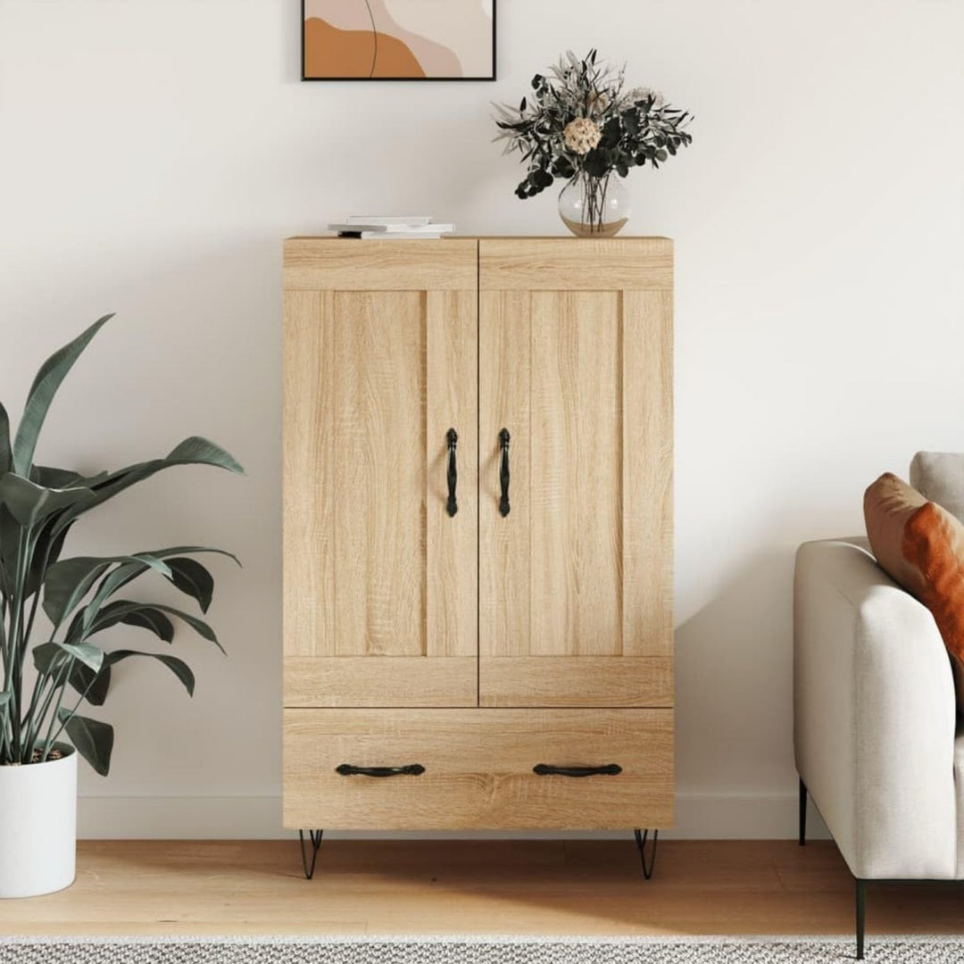 Der Hochschrank misst 69.5 x 31 x 115 cm aus Holzwerkstoff